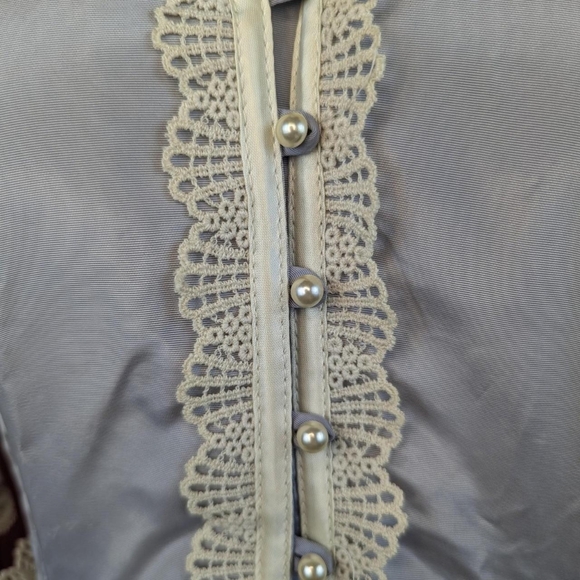 Vintage 80's Gunne Sax by Jessica McClintock Silver Gray Taffeta & Cream Dress - Picture 2 of 16